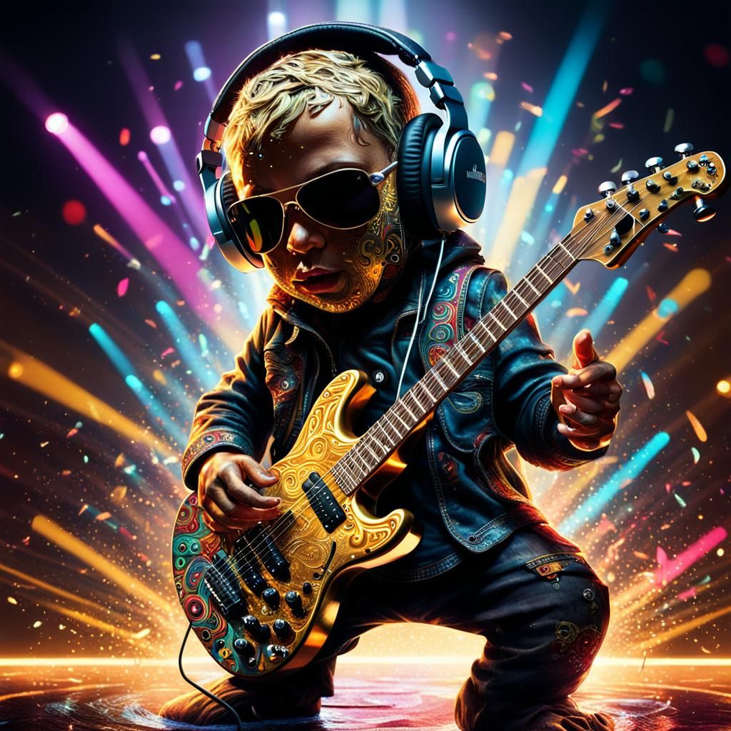 Baby Rockstar Plays Guitar in Salvador Dali Style