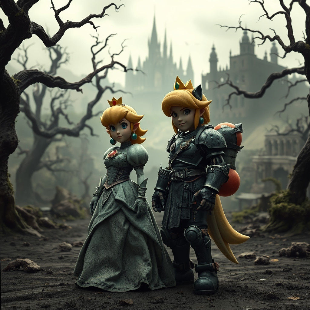 Princess Peach and Yoshi in Dark Fantasy Apocalypse