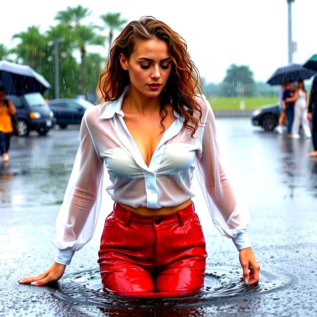 Sensual Woman in Rainy Attire
