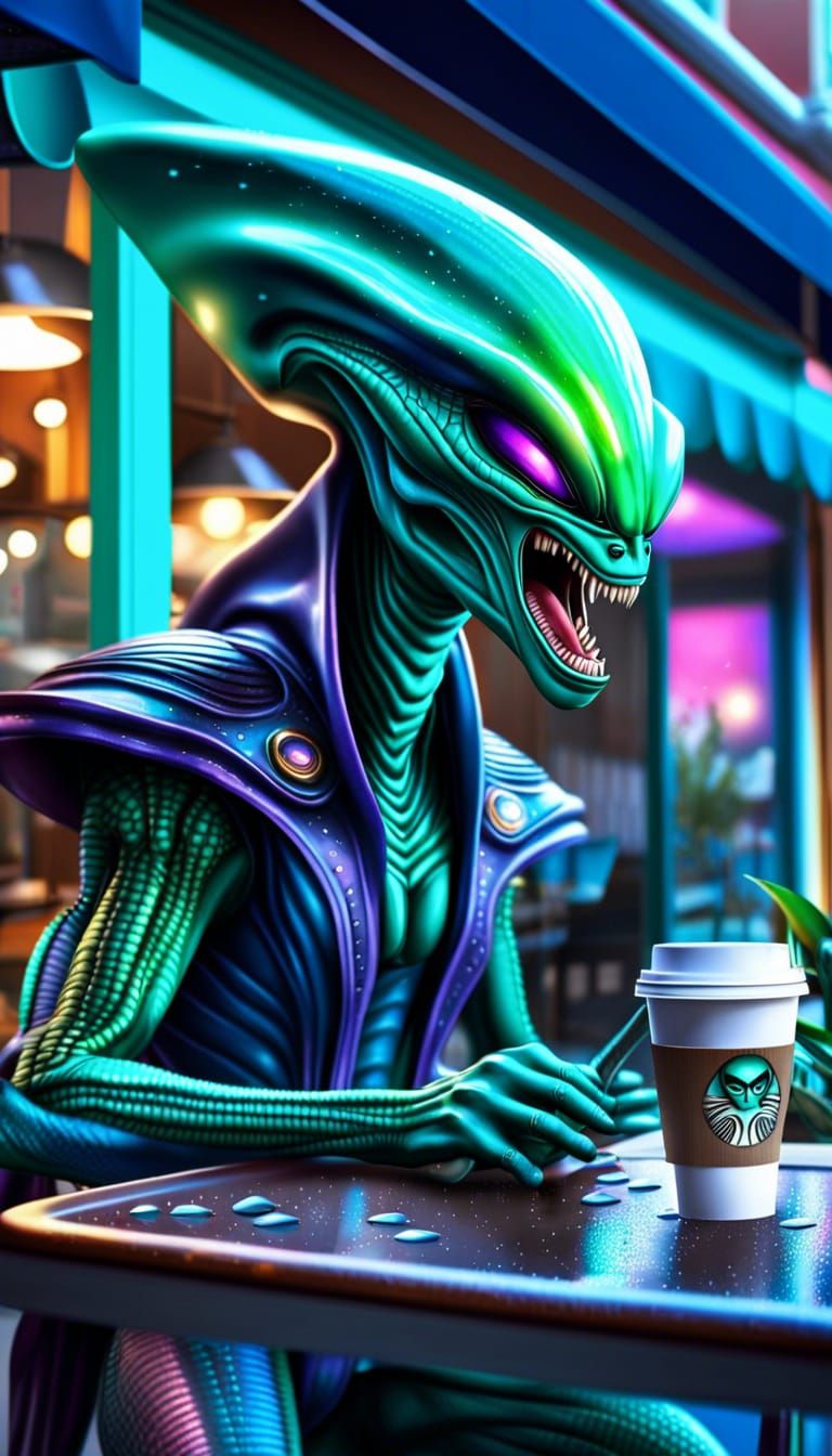 Angry-ALIEN-outside-a-coffee-shop