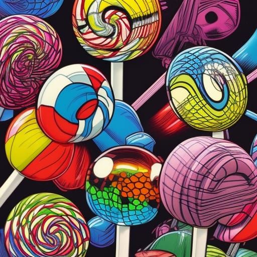 Colorful Lollipops in Comic Book Art Style