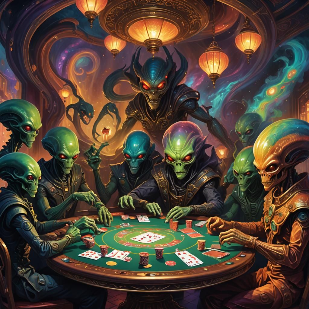 Aliens Playing Poker in Fauvist Expressionism
