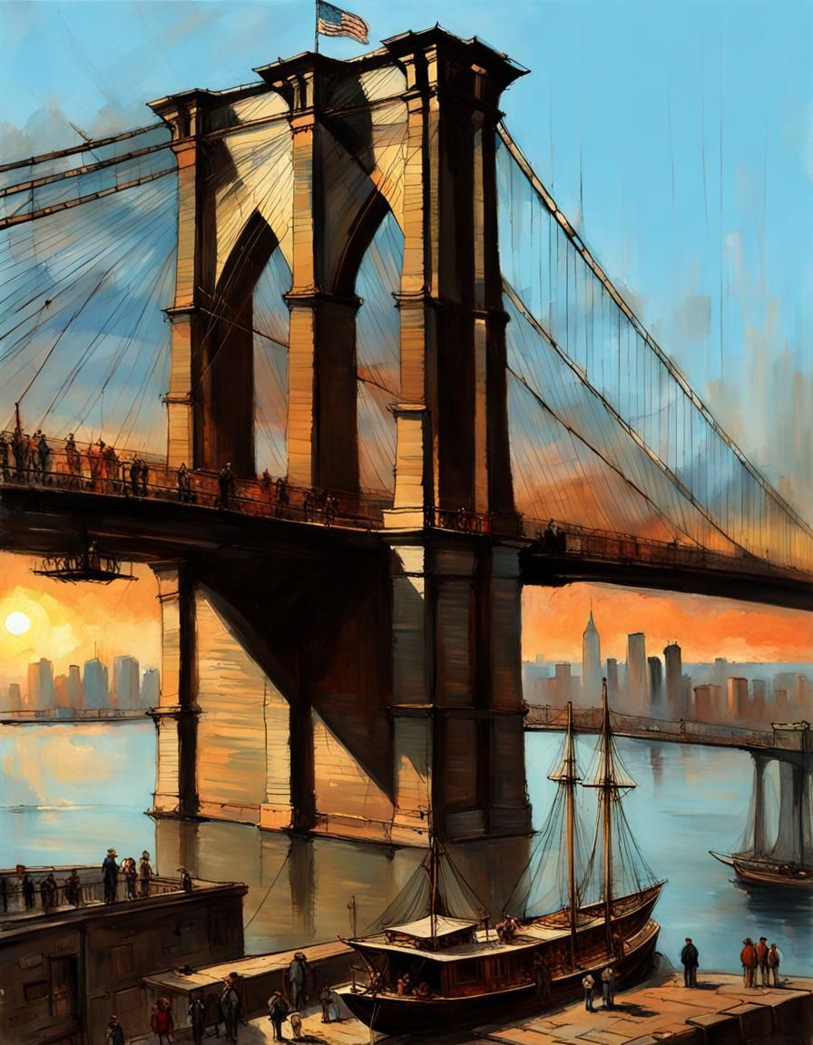 Brooklyn Bridge at Sunset: An Epic Digital Painting