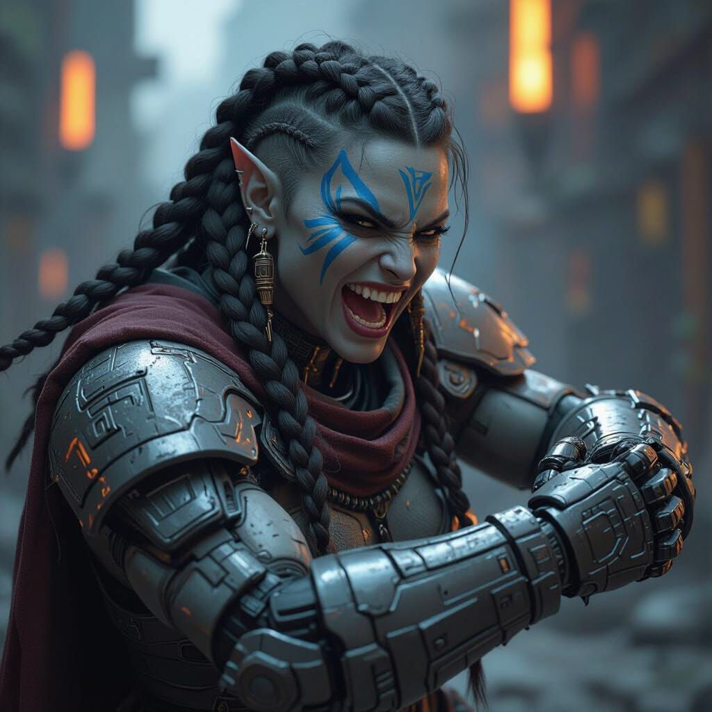 Goliath Barbarian Woman with Mechanical Arm in Dark Fantasy ...