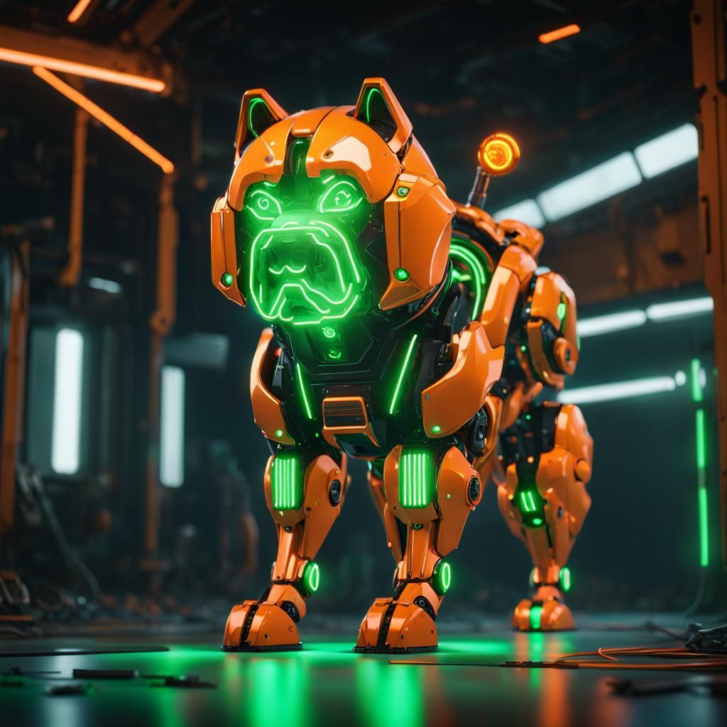 Photorealistic Robot Chow Chow Dog in Sci-Fi Style