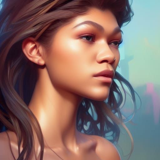Zendaya Portrait in Hyperdetailed Digital Art Style