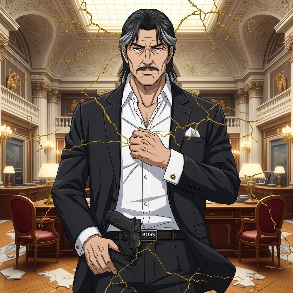 Daisuke Shibata, a Japanese yakuza, fifties, fit, thick dark hair, with generous amounts of gray in his hair and a neat ...