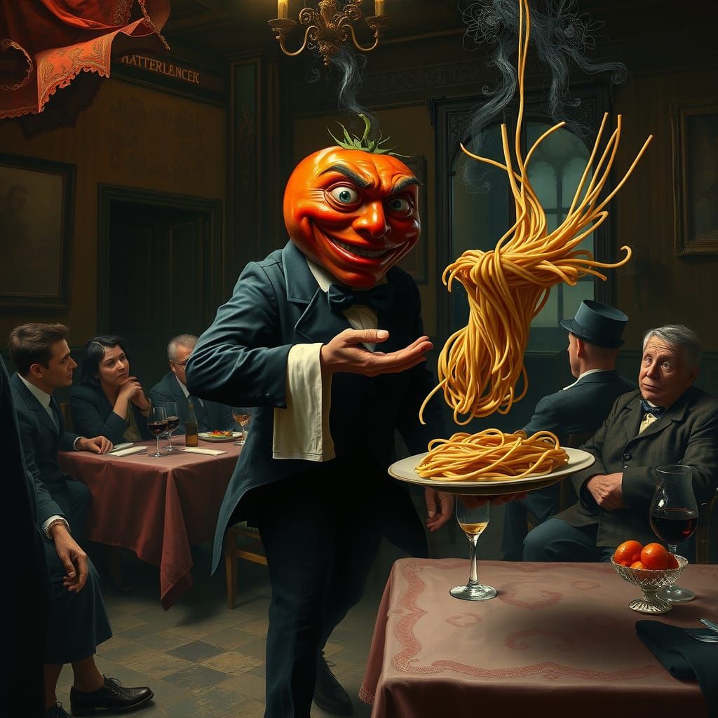 Steampunk French Tavern Scene with Surreal Twist