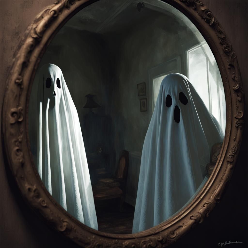 Sinister Ghostly Reflection in a Haunted Mirror
