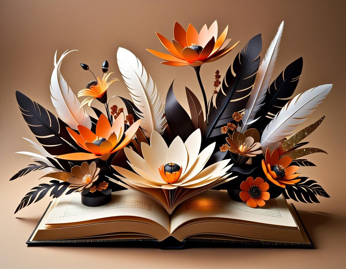 Mystical Pop-Up Book Ikebana Illustration