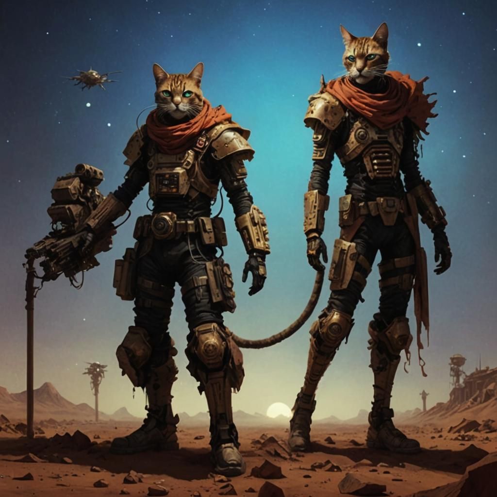 Martian Cat People Masquerade in Cassette Futurism Style