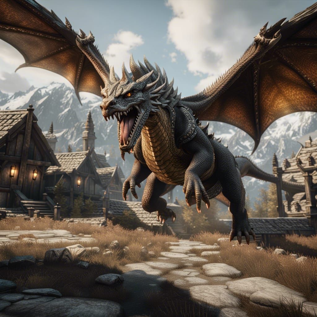 Dragon Attacks Whiterun: Epic 3D Game Cinematic