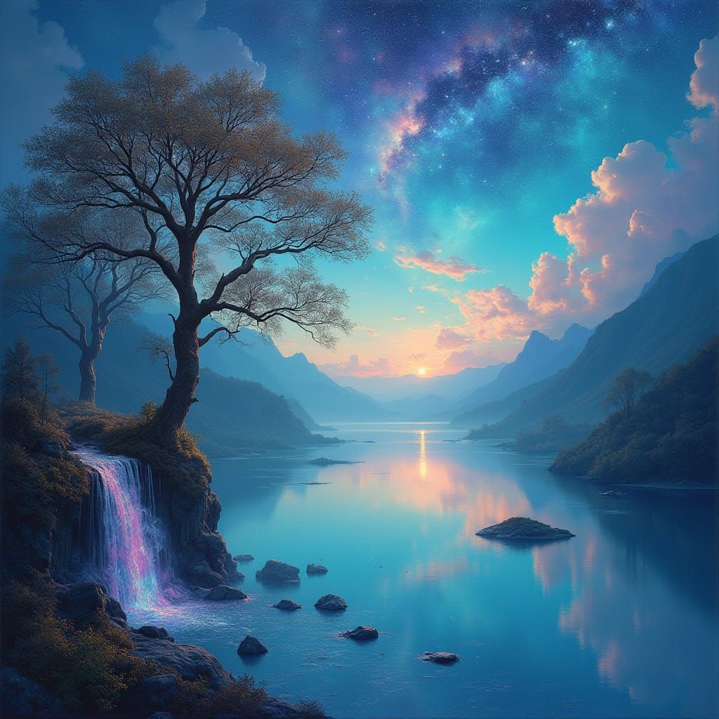 Surreal Cosmic Landscape with Nebulae and Constellations in ...