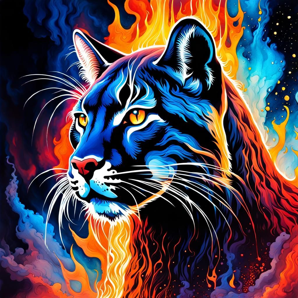Menacing Puma Filled with Fire and Smoke