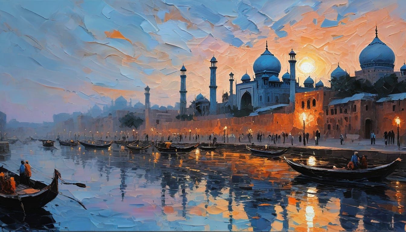 Cityscape Sunset in Impasto Palette Knife Style