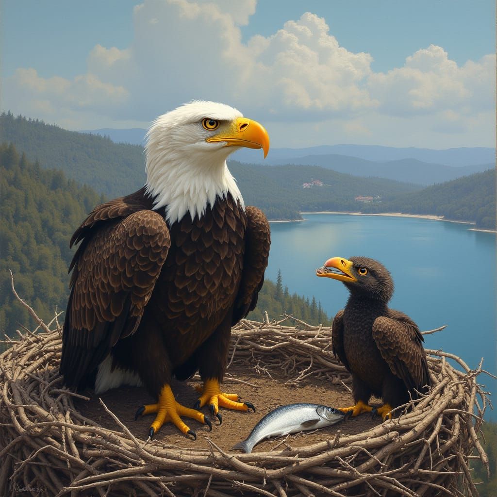 Angry Bald Eagle Chick in Nest, Gurney Style