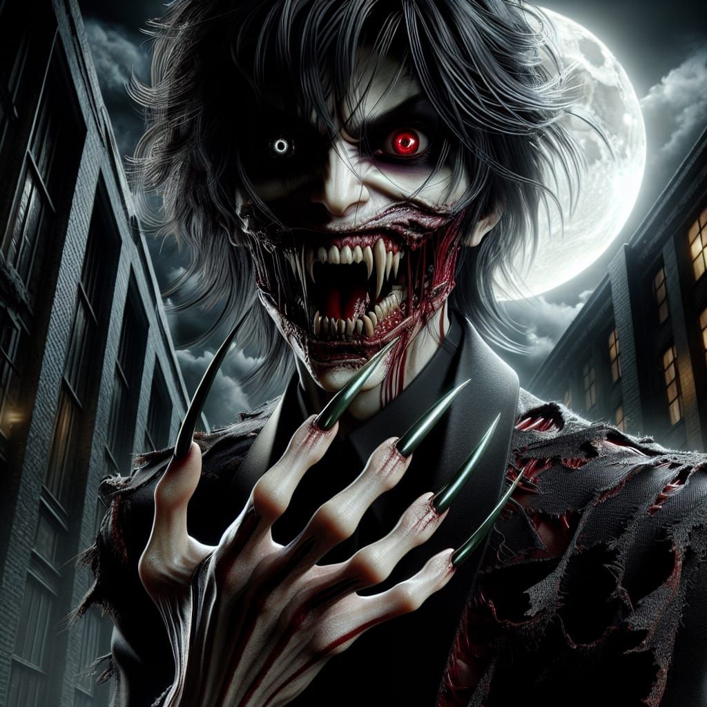 Vampire Hybrid in Gothic Horror Urban Scene