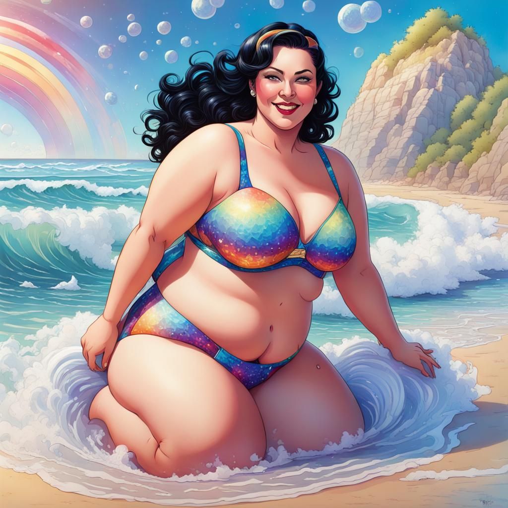 Rainbow Beach Pin-Up in Comic Book Art Style