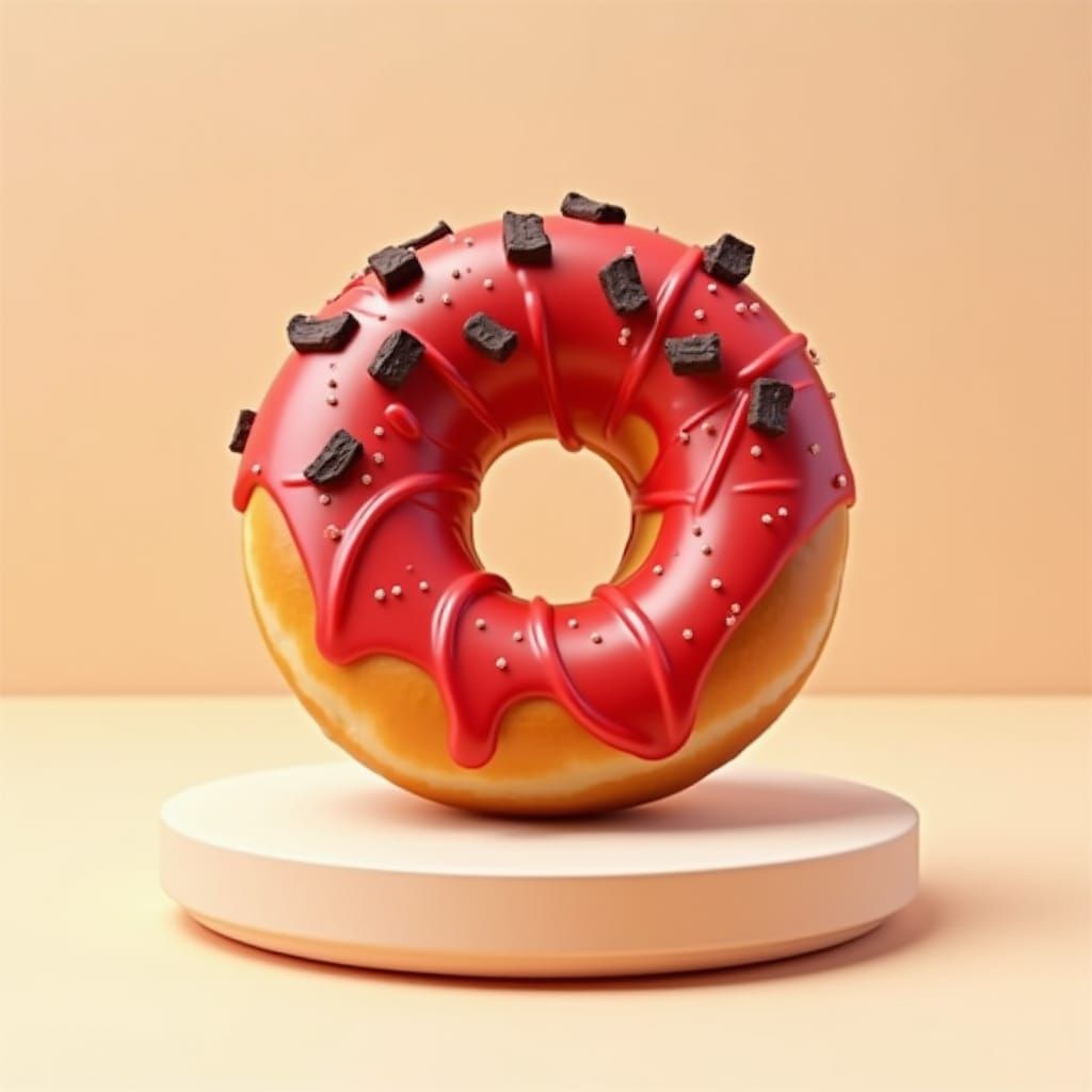 Delicious Donut with Red Icing and Chocolate Flakes