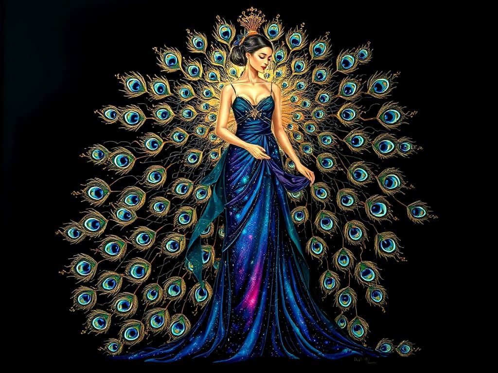 Regal Woman in Verre Églomisé Reverse Glass Painting