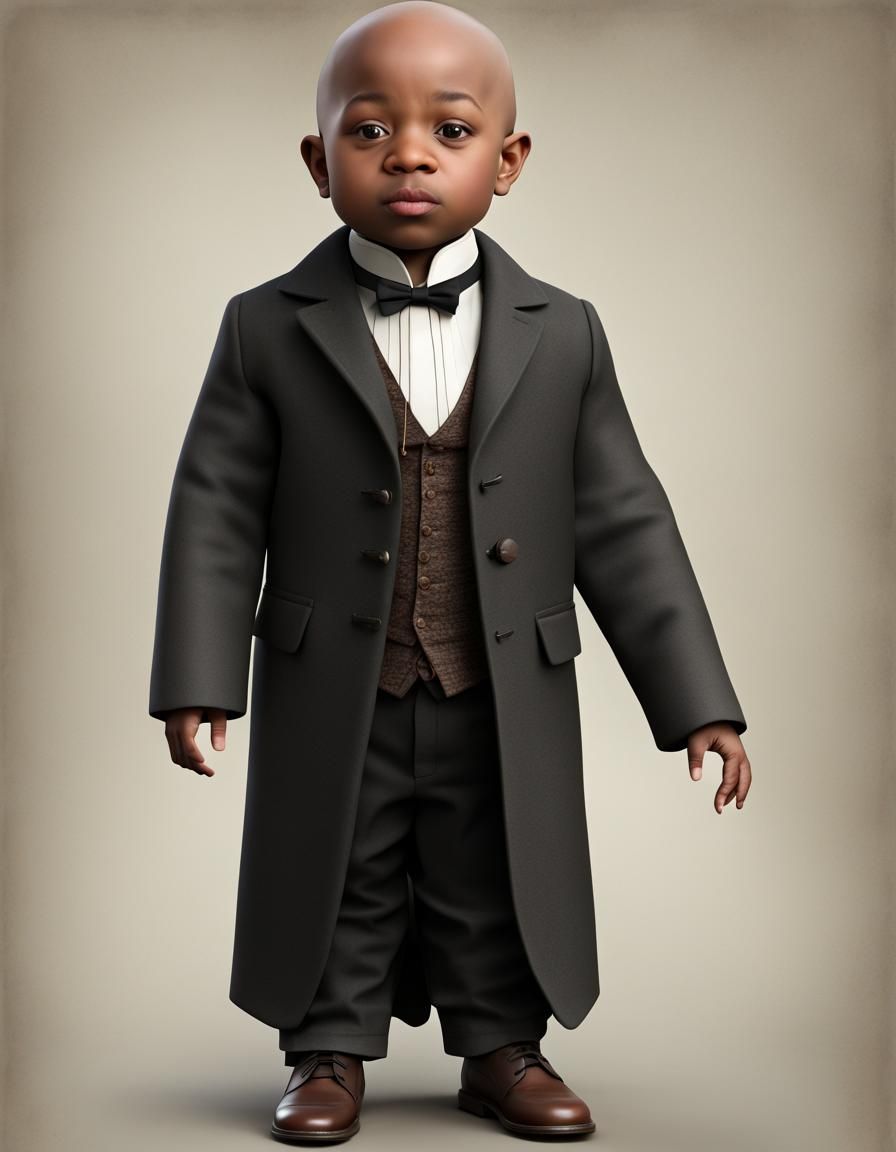 Bald black woman little person frock coat edwardian suit pho...