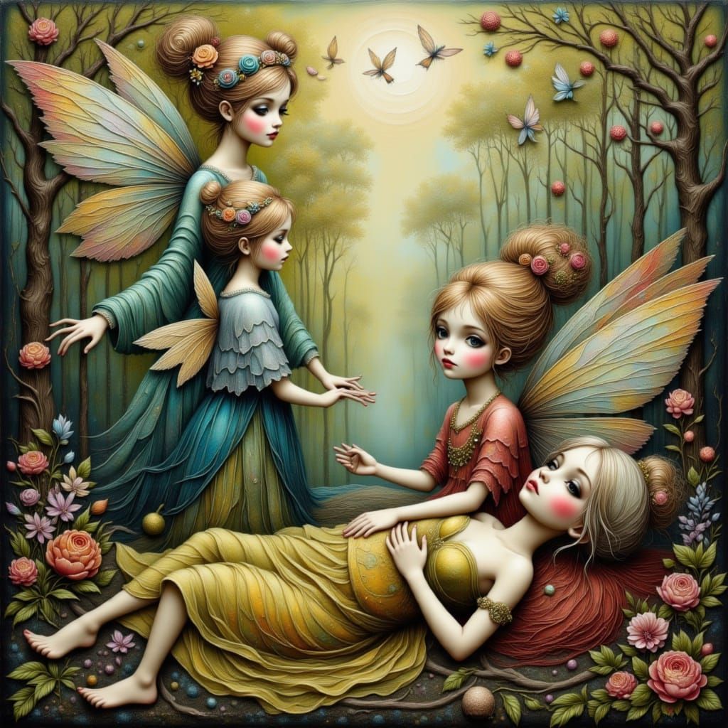 Generations of Fairies in Woodland Clearing
