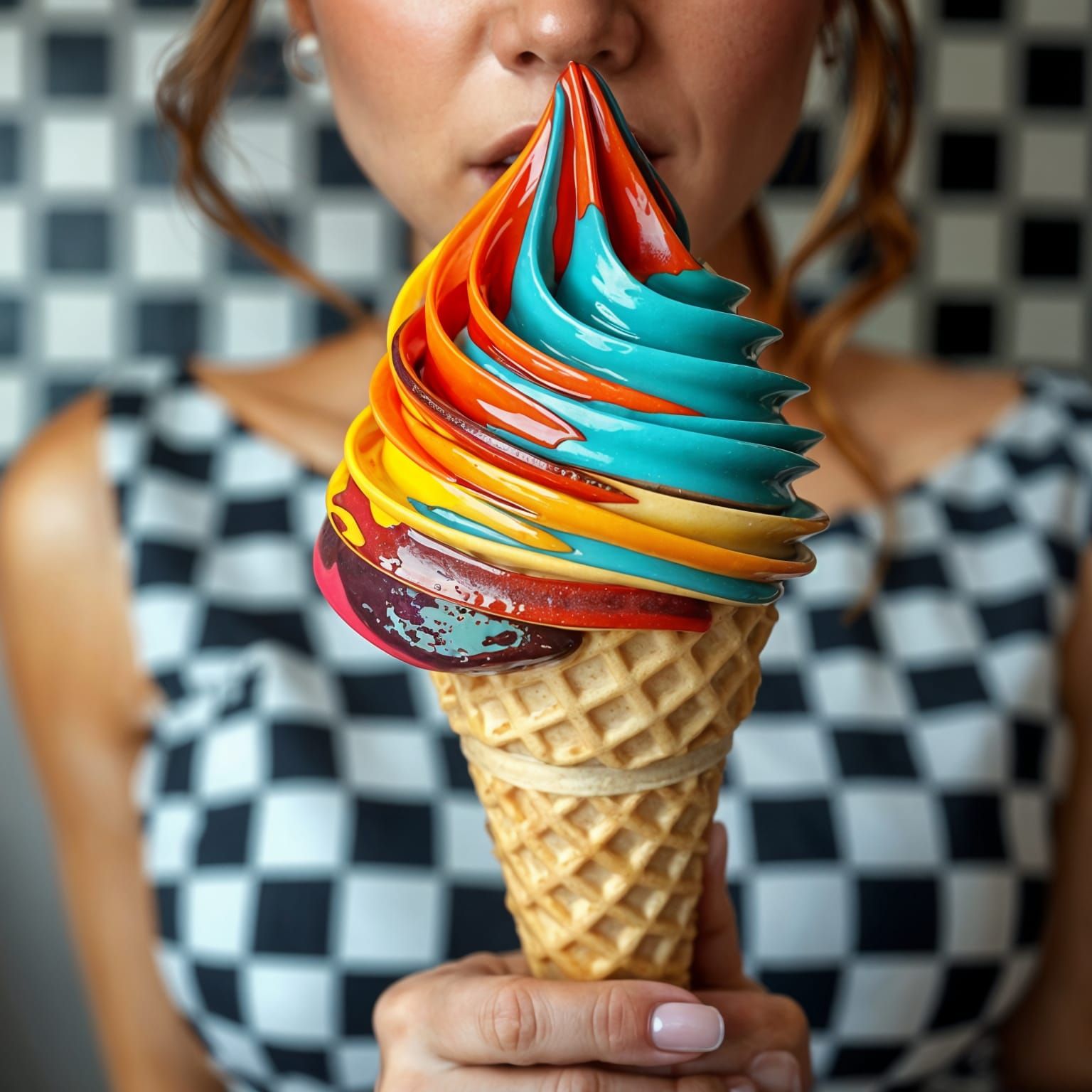 Refractive Ice Cream Cone in Abstract Style