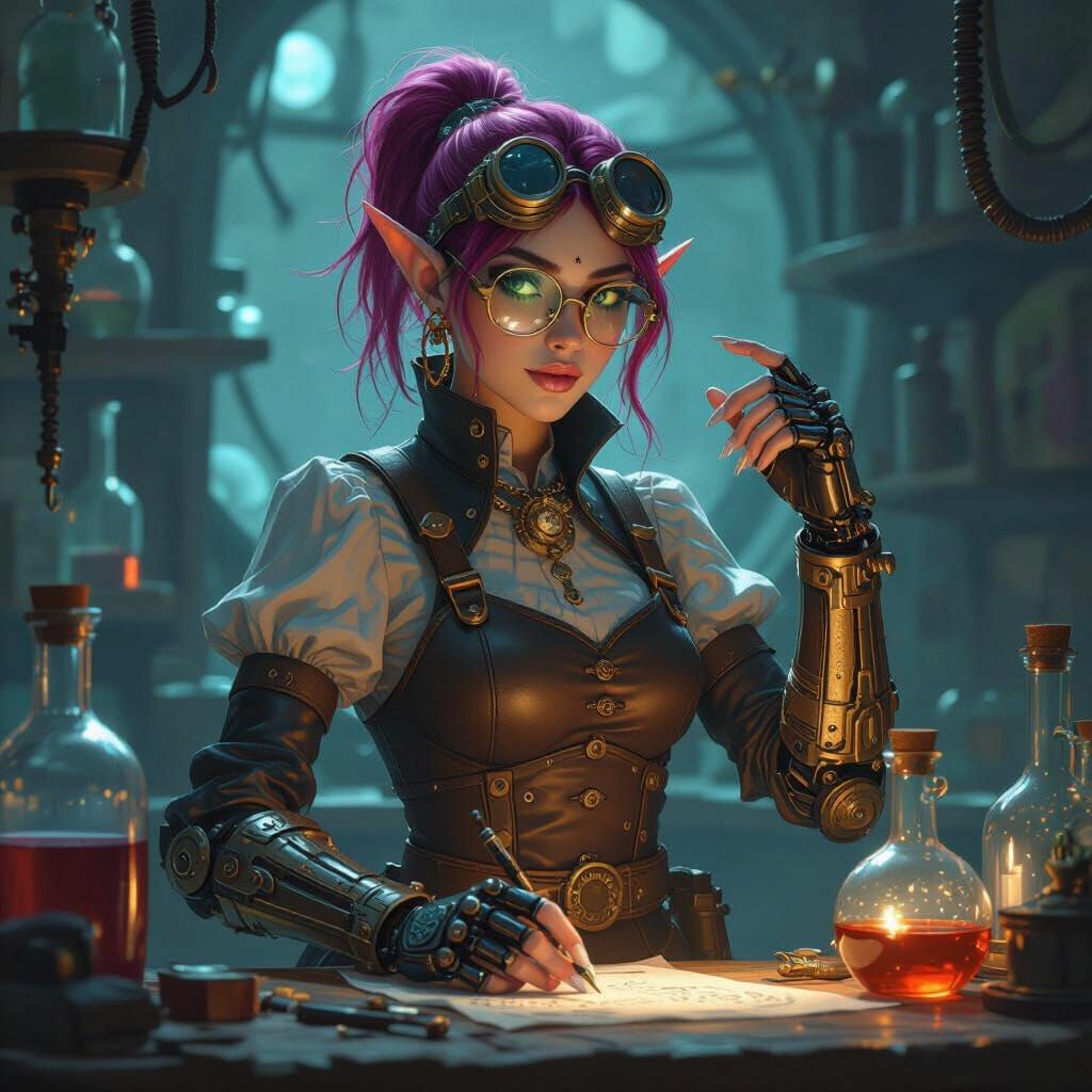 High Elf Artificer in Laboratory, Syd Mead Aesthetic