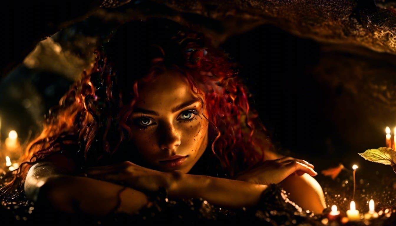 Cave Rest: Firelit Portrait After the Rain