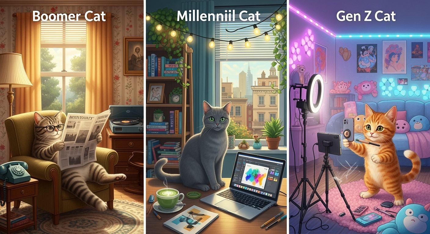 Cats of Different Generations: A Detailed Generational Illus...