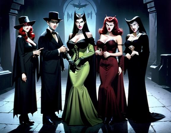 Glamorous Actresses in Lovecraftian Harem Scene