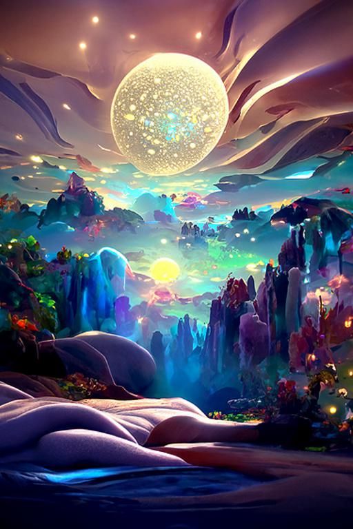 Pastel Alien Landscape with Luminous Stars