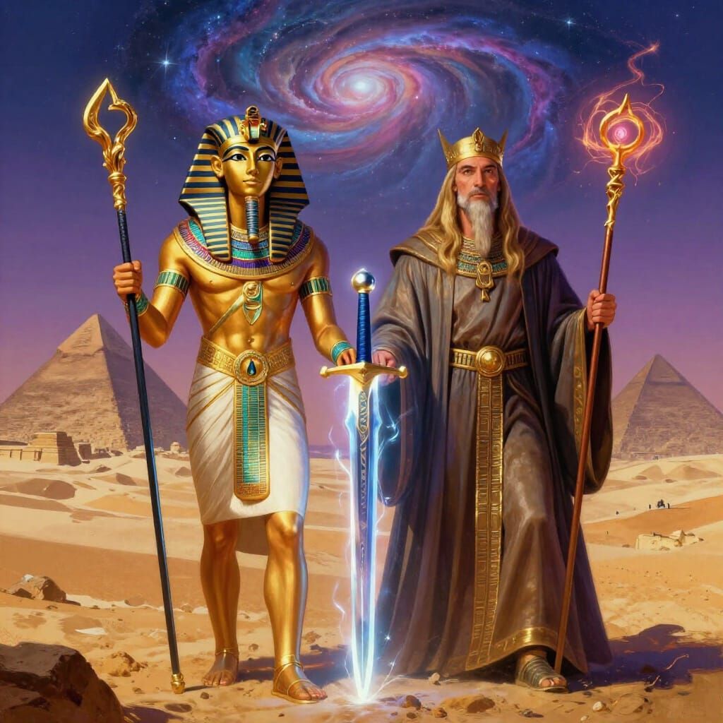King Tut Meets Merlin with Excalibur in Fantasy Desert