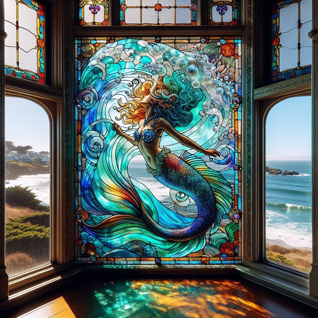 The Siren by the Sea Stained Glass