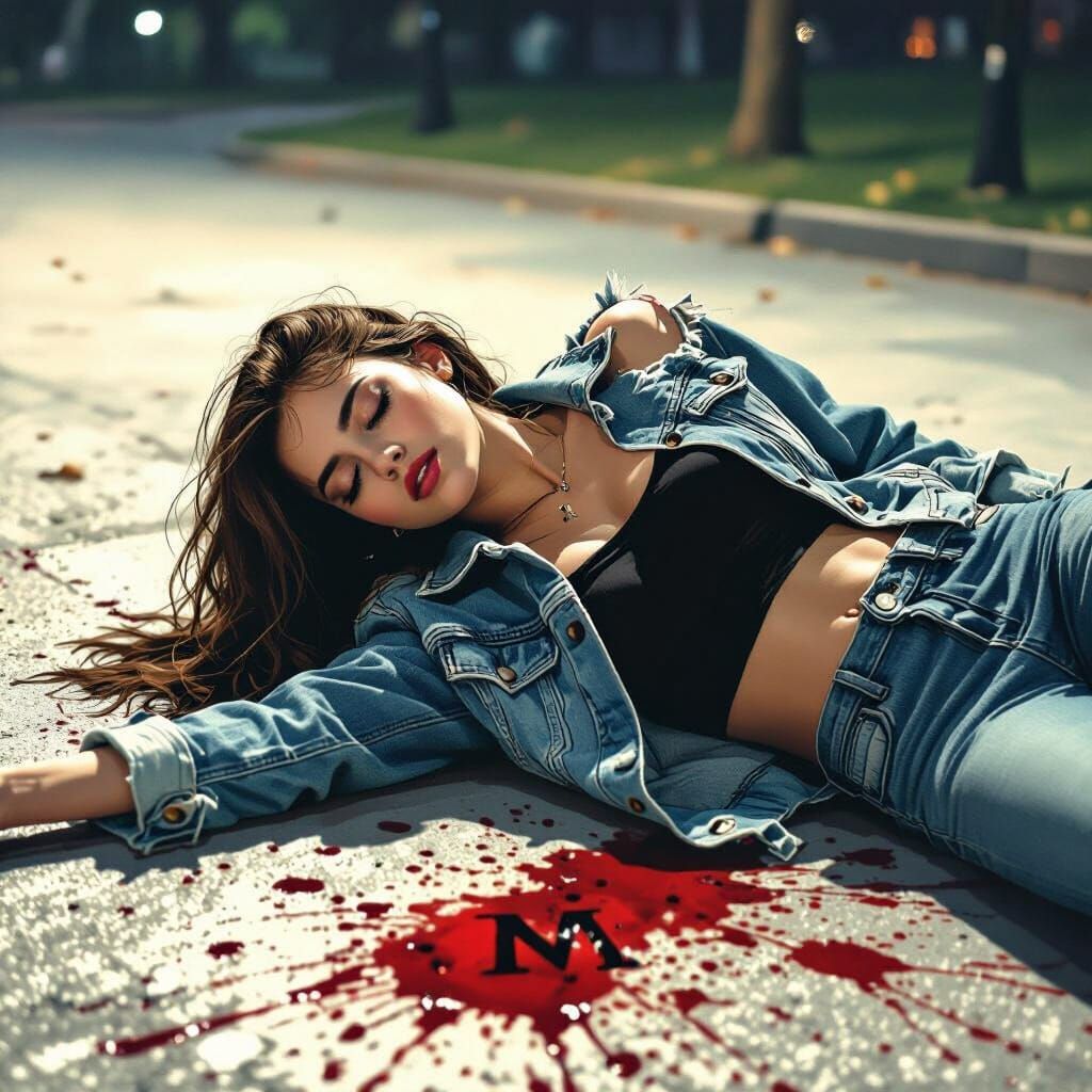 Young Woman at Dimly Lit Park Crime Scene