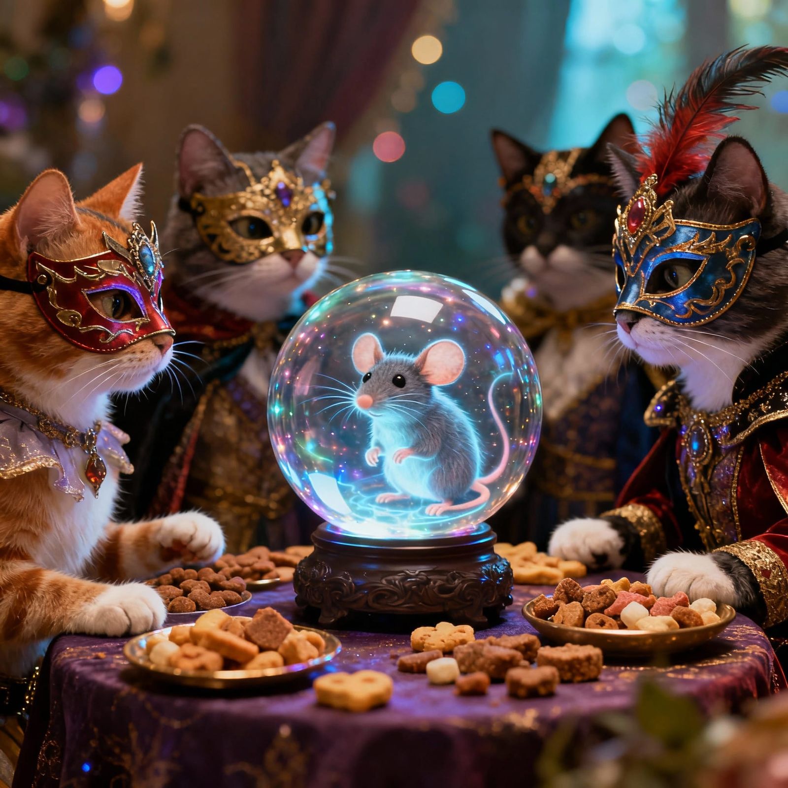 Cats Halloween Party With Crystal Ball