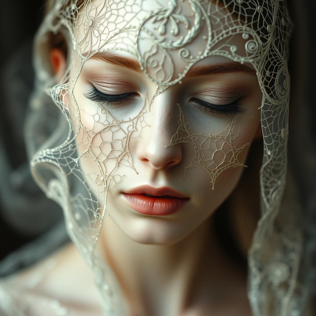 Ethereal Woman in Fractured Filigree