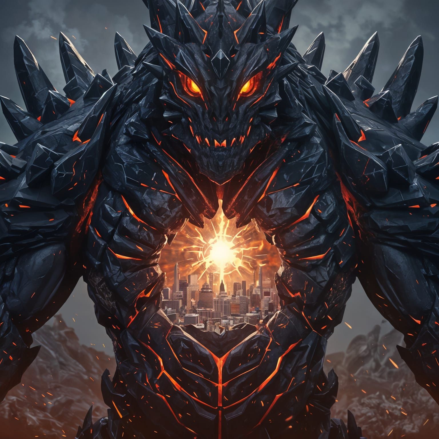 Obsidian Creature Guardian of Bioluminescent Civilization