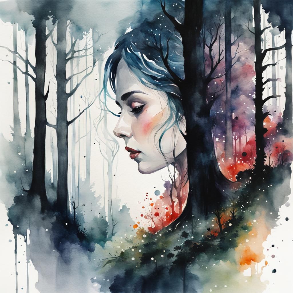Eldritch Forest Illustration in Watercolor Style
