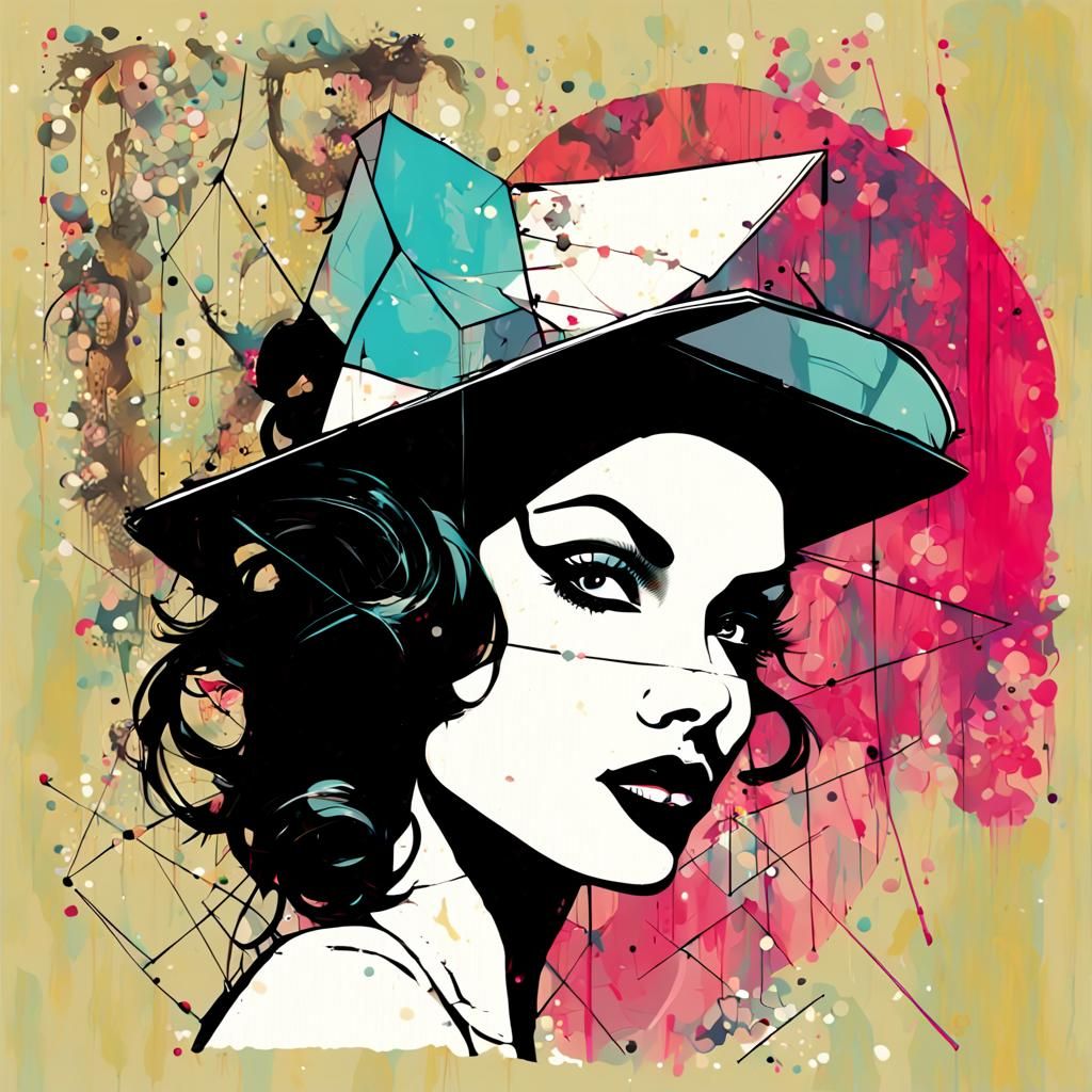 Ethereal Pin-Up Street Art in Lithograph Style