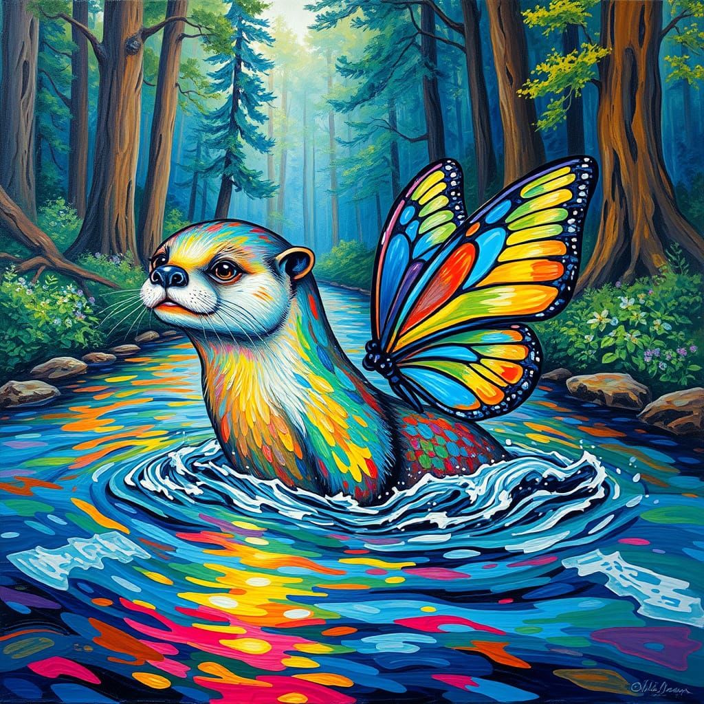Rainbow Otter Emerges from Mystic River