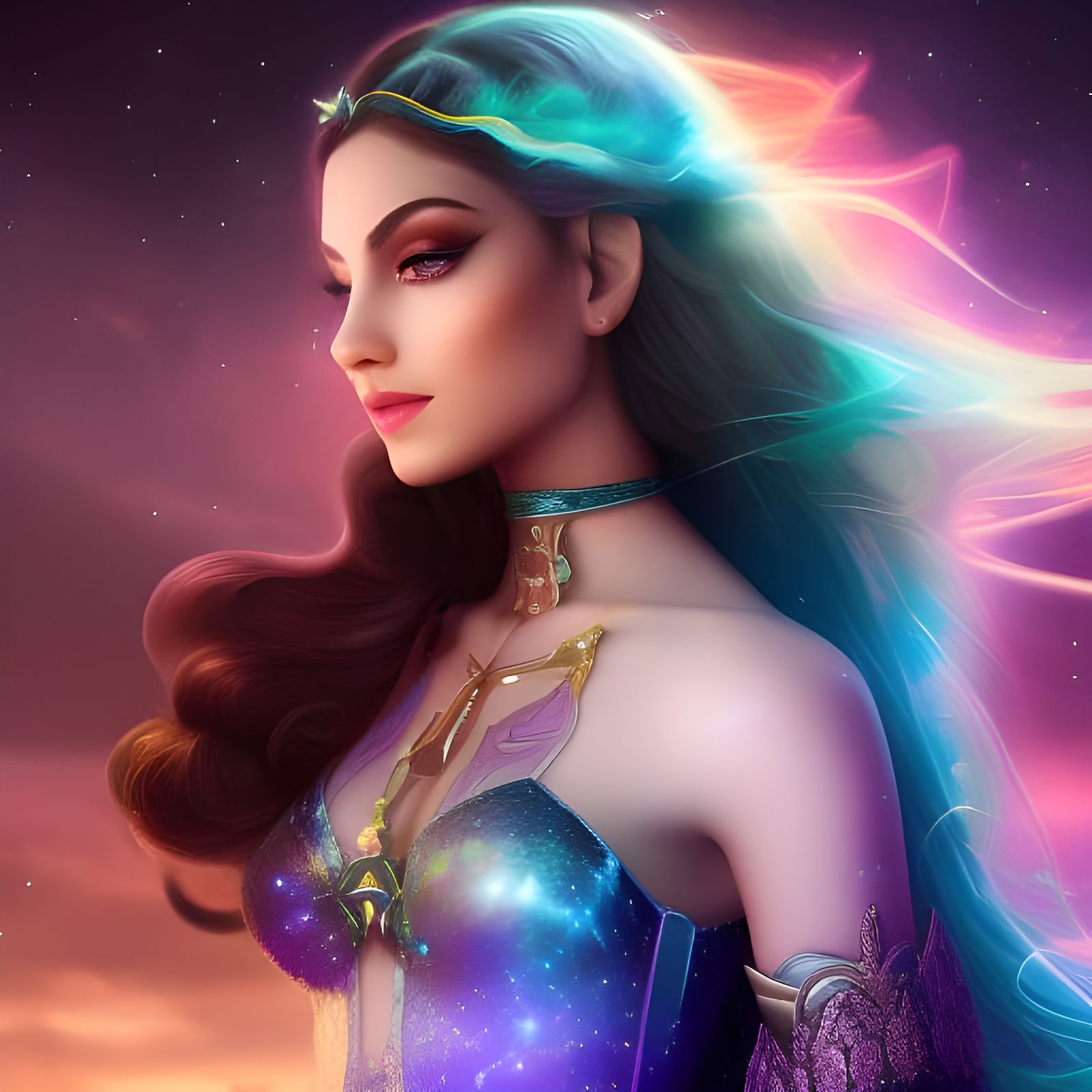 Cosmic Glass Elf Girl in Detailed Matte Painting