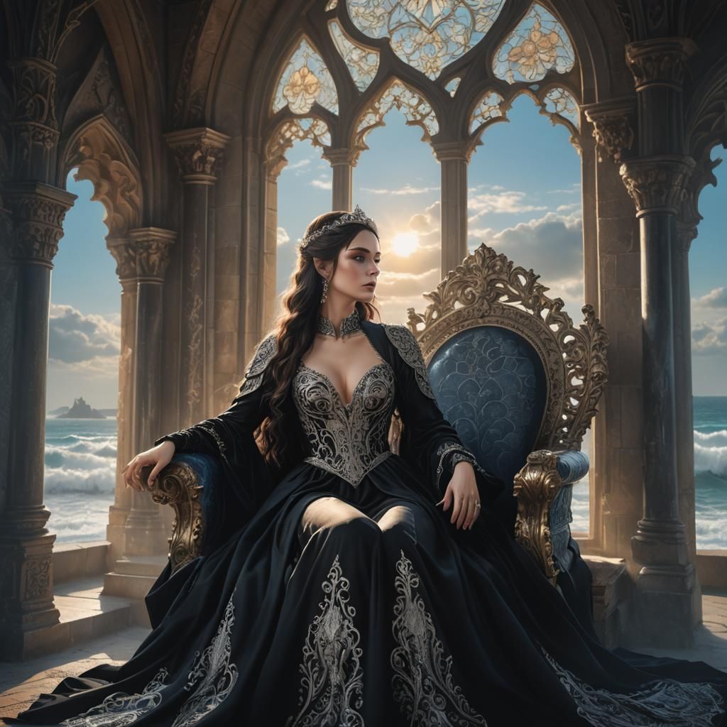 Gothic Fantasy Lady on Throne in Castle, Digital Art
