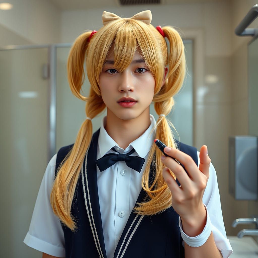 Androgynous Beauty in Traditional Japanese School Uniform