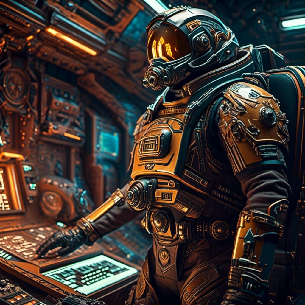 Cyberpunk Space Warrior in Spaceship