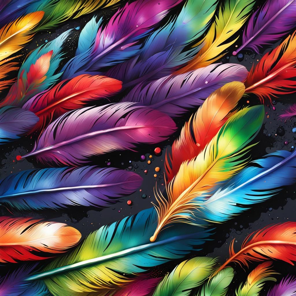 Metallic Rainbow Feather in Graffiti Art