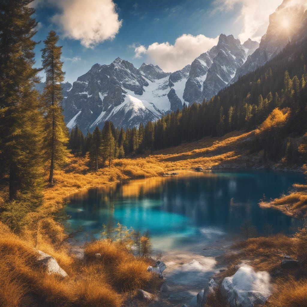 Majestic Snow-Capped Peaks in Golden Light