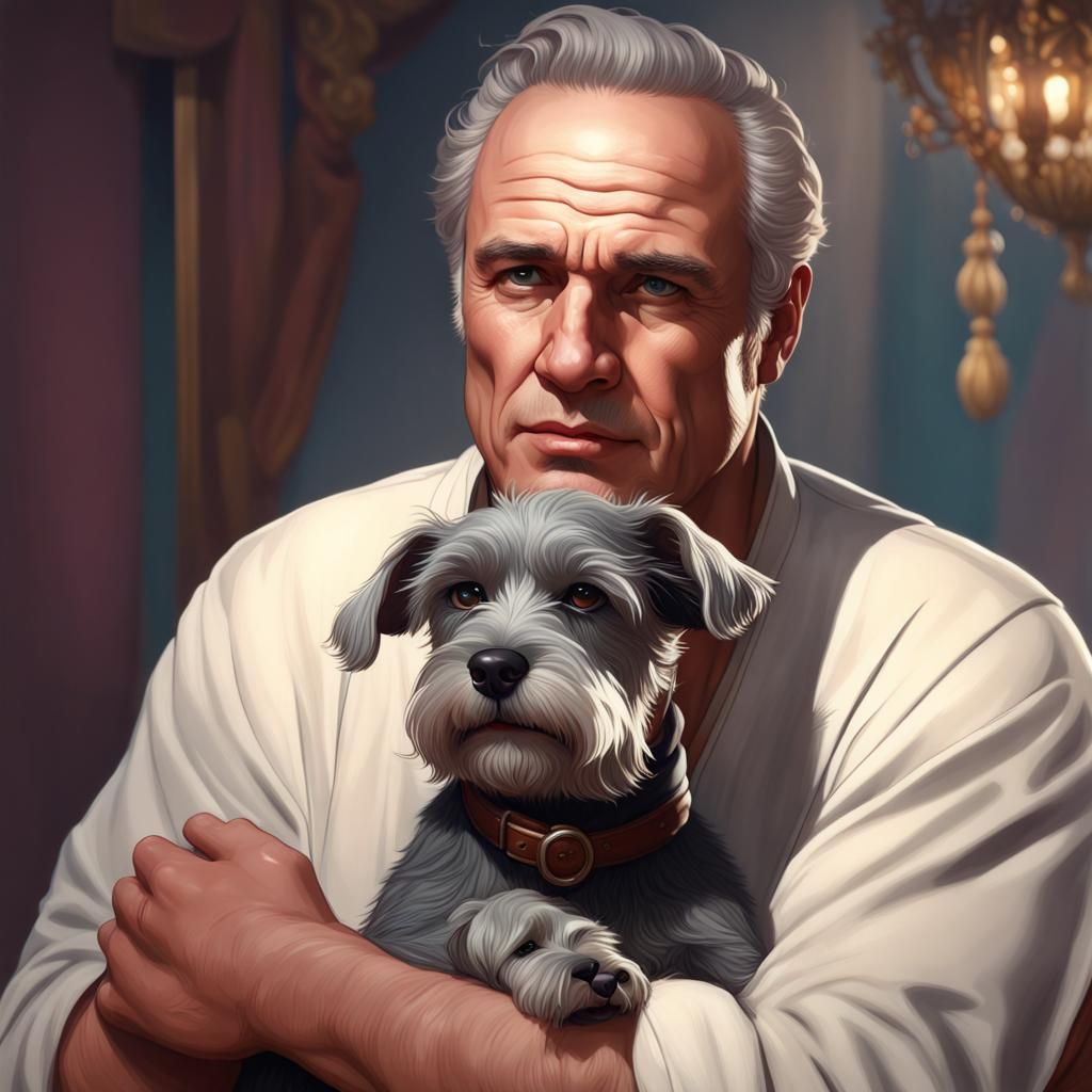 Marlon Brando Portrait with Schnauzer, Hyperrealistic Detail