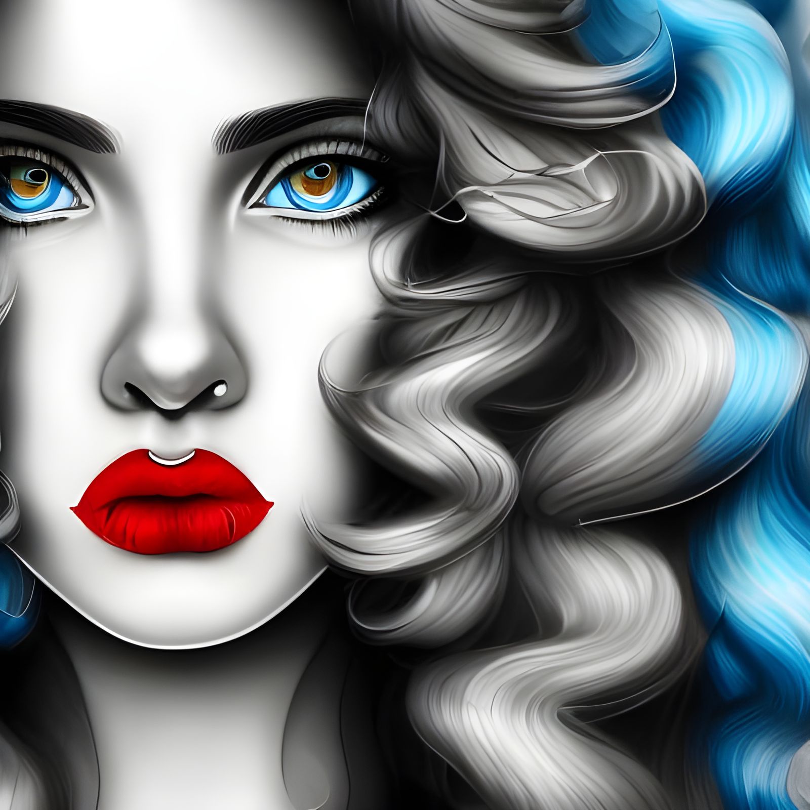 Graffiti Style Portrait of a Blue-Eyed Woman