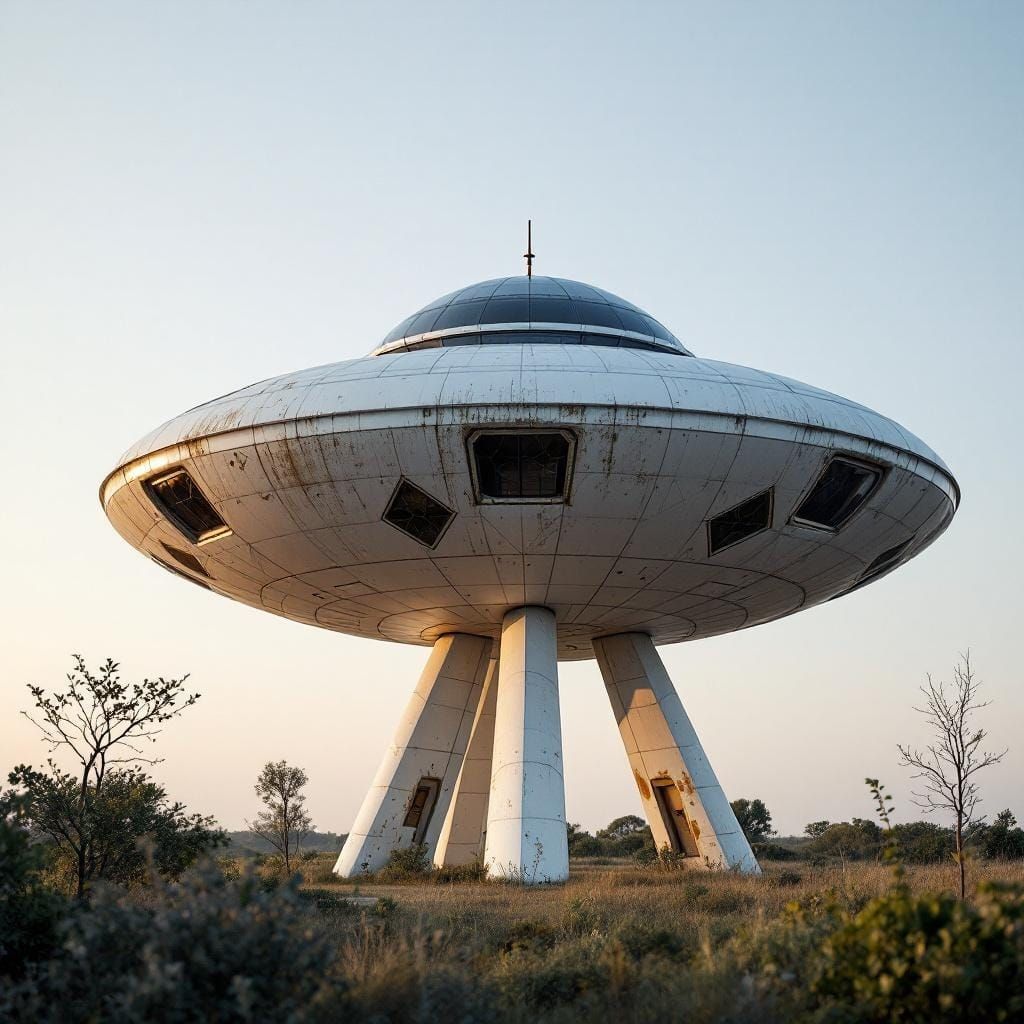 Overgrown Modernist UFO House in Countryside